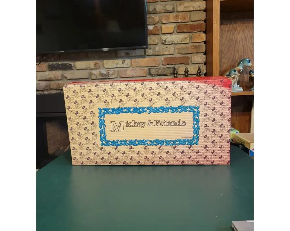 Vtg Disney Mickey & Friends Christmas Cardboard Storage Box Large 24.5